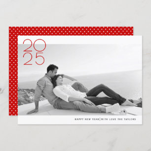 Modern red Happy New Year 2025 photo Holiday Card