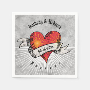 Modern Red Heart Add Names and Date Napkin