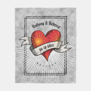 Modern Red Heart Couple Names  Fleece Blanket