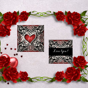 Modern Red Heart Lace Love Holiday Card