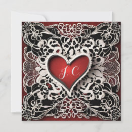 Modern Red Heart Lace Love  Holiday Card