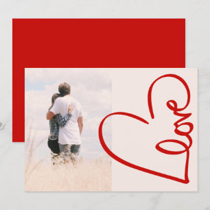 Modern Red Heart Love Line Art Photo Valentine Holiday Card
