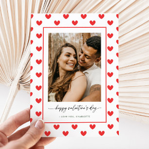 Modern Red Heart Love Photo Valentine's Day Holiday Card