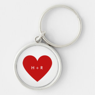 Modern Red Heart Simple Custom Text Silver Metal Key Ring