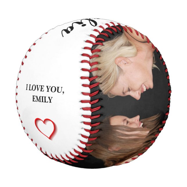Modern Red Heart Woman Family Photo Collage Baseball (Angled)