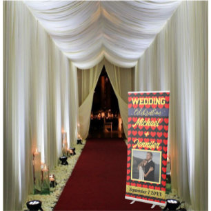 Modern Red Heart's Golden Text Custom Wedding Retractable Banner