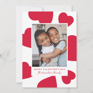 Modern Red Hearts Happy Valentine's Day Photo Holiday Card