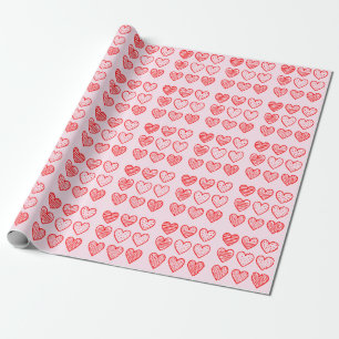 Modern Red Hearts on Pink Happy Valentine's Day Wrapping Paper