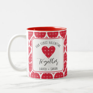 Modern Red Hearts Our First Valentines Together Two-Tone Coffee Mug