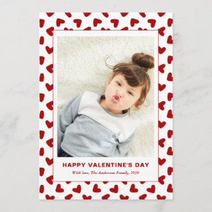 Modern Red Hearts Pattern One Photo Valentines Day Holiday Card