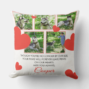 Modern Red Hearts Pet Memorial Five Photos Cushion