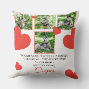 Modern Red Hearts Pet Memorial Four Photos Cushion