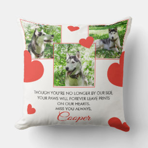 Modern Red Hearts Pet Memorial Three Photos Cushion