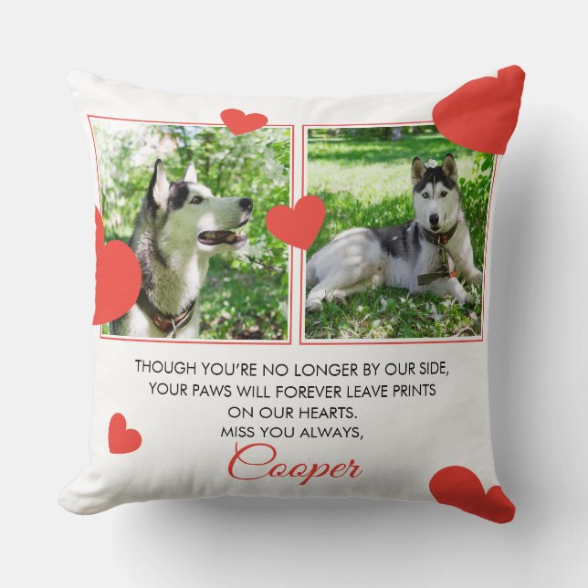 Modern Red Hearts Pet Memorial Two Photos Cushion (Front)