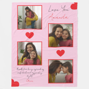 Modern Red Hearts Sibling Photo Collage Fleece Blanket