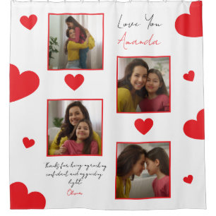 Modern Red Hearts Sibling Photo Collage Shower Curtain