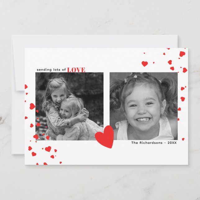 Modern Red Hearts Valentine's Day Custom Photo Holiday Card (Front)