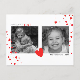 Modern Red Hearts Valentine's Day Custom Photo Holiday Postcard