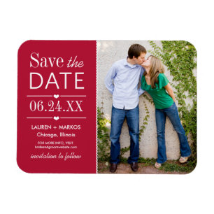 Modern Red Hearts Wedding Photo Save the Date Magnet