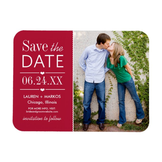 Modern Red Hearts Wedding Photo Save the Date Magnet (Horizontal)