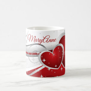 Modern Red Hearts with Personalised Name Coffee Mug