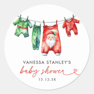 Modern Red Holly Christmas Santa Baby Shower Classic Round Sticker