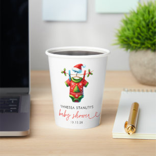 Modern Red Holly Christmas Santa Baby Shower Paper Cups
