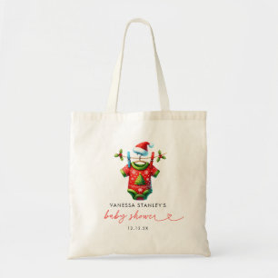 Modern Red Holly Christmas Santa Baby Shower Tote Bag