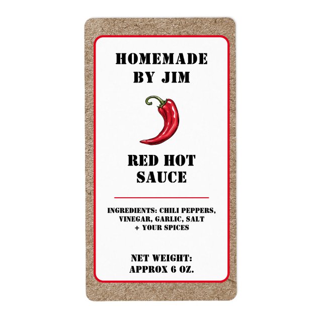 Modern Red Hot Chilli Sauce Pepper Kraft Label  (Creator Uploaded)