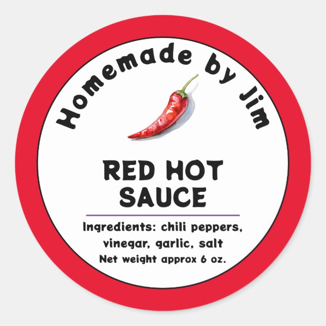 Modern Red Hot Chilli Sauce Pepper Label  (Front)