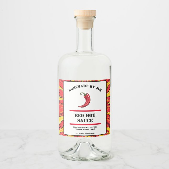 Modern Red Hot Chilli Sauce Pepper Label  (Front)