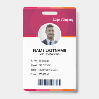 Modern Red ID Identification Card Photo Badge