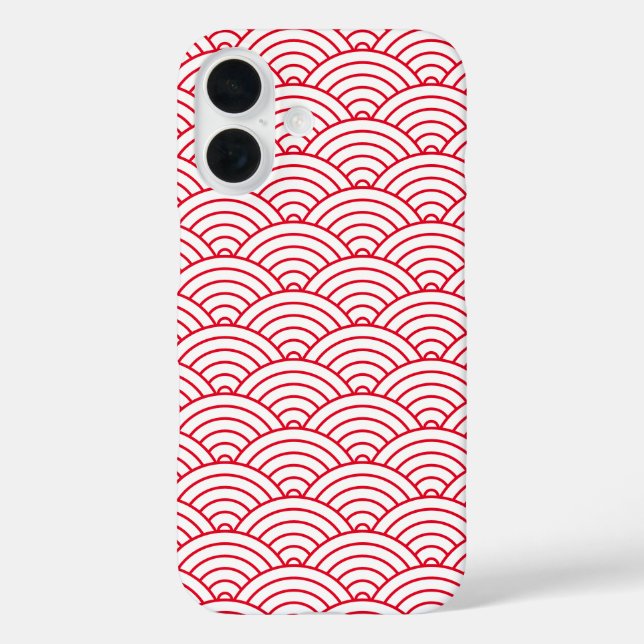 Modern Red Japanese Wave Geometric Pattern Case-Mate iPhone Case (Back)