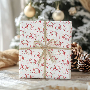 Modern Red Joy Christmas Holiday Pattern Wrapping Paper Sheet