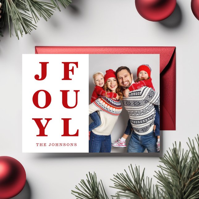 Modern Red Joyful Photo Christmas Holiday Card (Modern Red Joyful Photo Christmas Holiday Card)