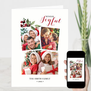 Modern Red JOYFUL Red Berry Greenery Photo Chic  Holiday Card