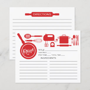 Modern Red Kitchen Utensils Recipe Card