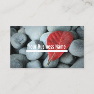 Modern Red Leaf and Stones Business Cards