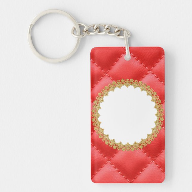 Modern Red Leather Pattern Key Ring (Front)