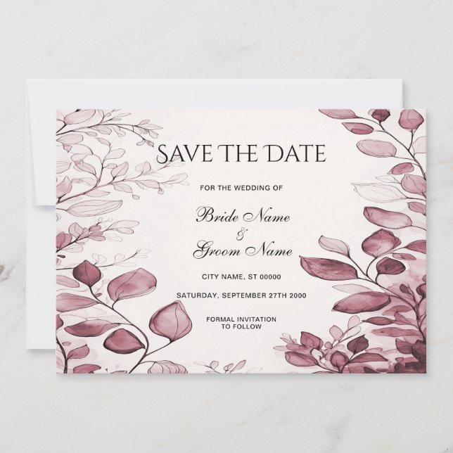Modern Red Leaves Save The Date (Front)