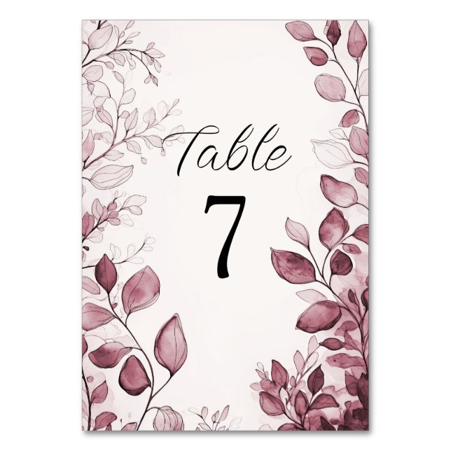 Modern Red Leaves Table Number (Back)