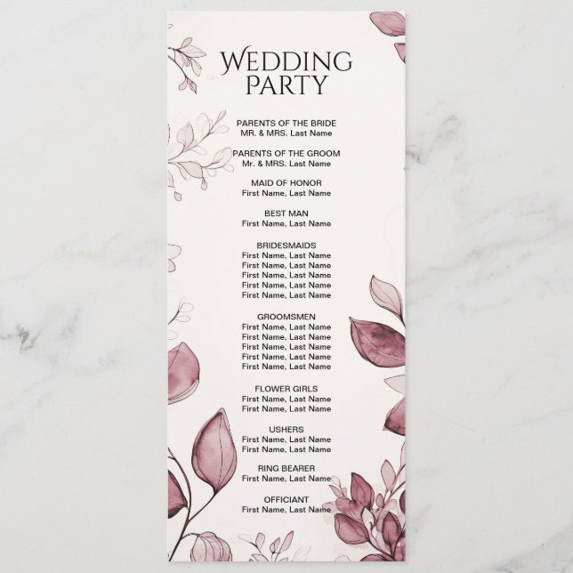 Modern Red Leaves Wedding Program Programme (Back)