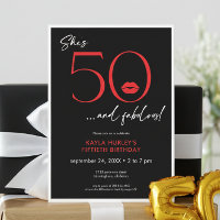 Modern Red Lips Fifty Fabulous Birthday