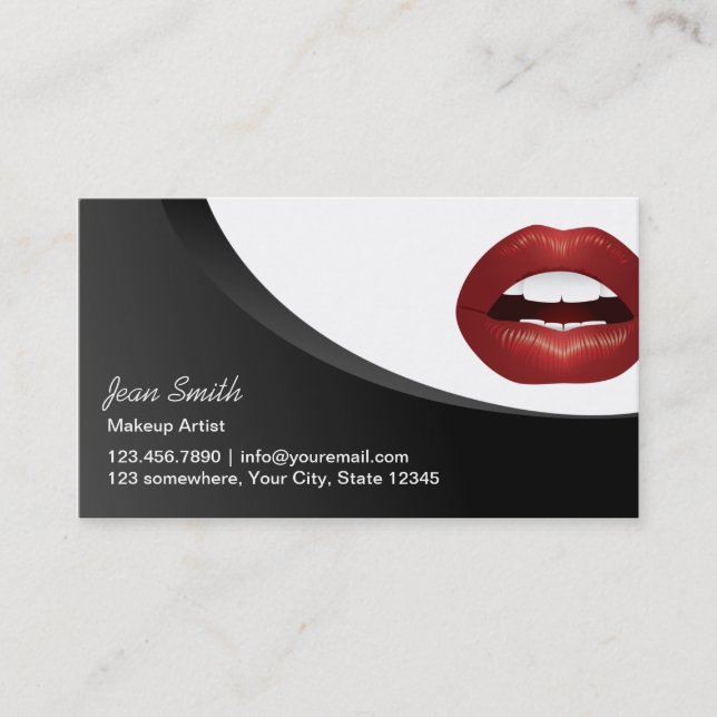 Modern Red Lips Makeup Artist Business Card (Front)