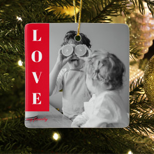 Modern Red Love Family Photo Gift Ceramic Ornament
