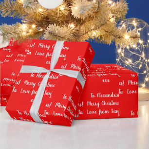 Modern Red Love From Santa Personalised Christmas Wrapping Paper