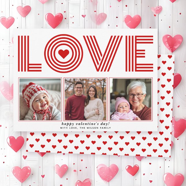 Modern red LOVE Valentines Day heart photo Holiday Card (Creator Uploaded)