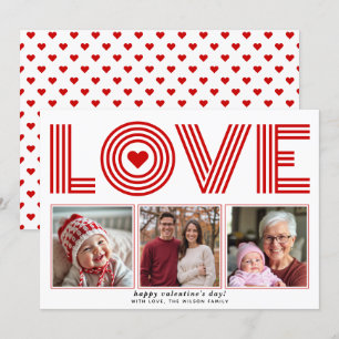 Modern red LOVE Valentines Day heart photo Holiday Card