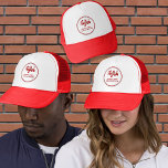 Modern Red Maid Cleaning Service Personalised Logo Trucker Hat<br><div class="desc">Add some logo design trends in promoting your inside and outside cleaning services with this beautiful red and white hat that shows a modern professional and chic look. This trendy template of monogram brand logo inside the circle with outline and shadow is also designed for entrepreneurs who love simple yet...</div>