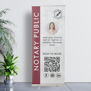 Modern Red Marble Notary Public Photo Logo QR Retractable Banner